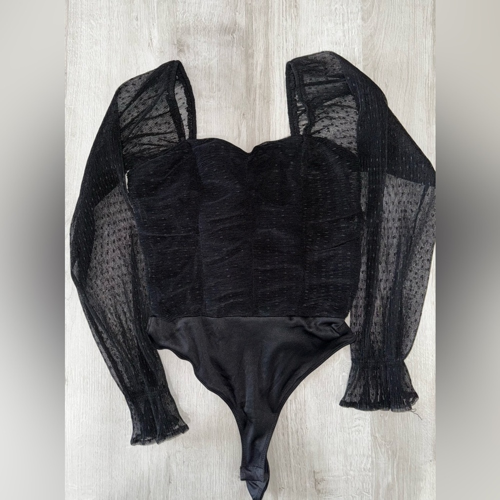 Black sheer/lace long sleeve bodysuit
